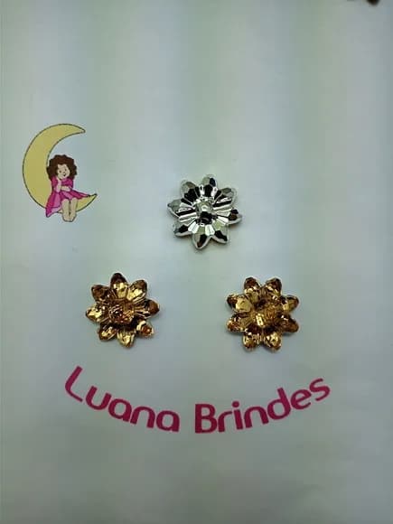 Botão Flor Fundo Prata Dourada de Acrilico 2,6cm 10 Unids