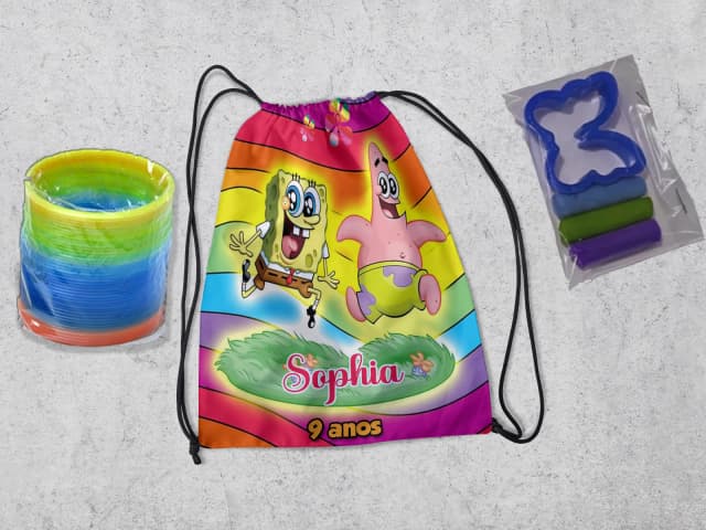 Kit Mochilinha + Mini Massinha de modelar e mola Maluca do Bob Esponja