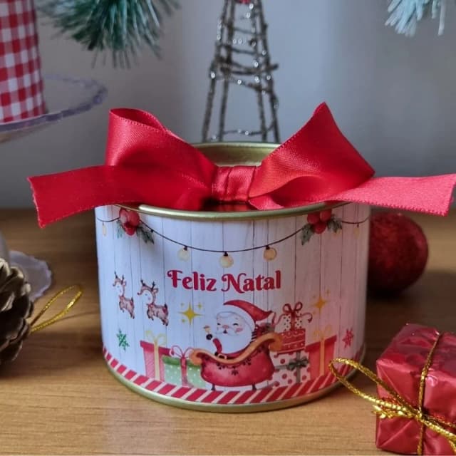 Lembrancinha de Natalina tubolata 5x7 Tampa Metalizada Dourada