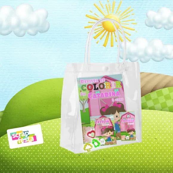 Sacola Pvc, Kit Colorir, Massinha, Cortador Festa Fazendinha