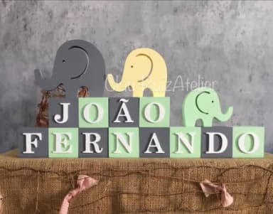 Cubos Decorativos Personalizados de MDF para Quarto de Bebê - Tema Elefantinho