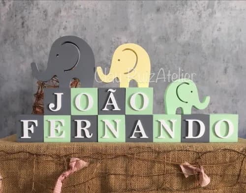Cubos Decorativos Personalizados de MDF para Quarto de Bebê - Tema Elefantinho