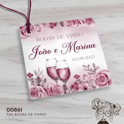 Tag Quadrada Bodas de Vinho - 00861