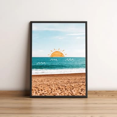 Quadro Praia com Sol Desenhado Estilo Divertido 2562