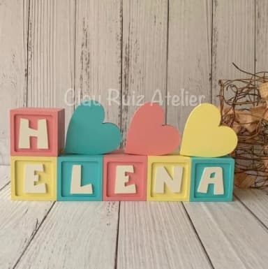 Trio de Coração - Decoração Bebê - Cubos 6x6cm Candy Ts