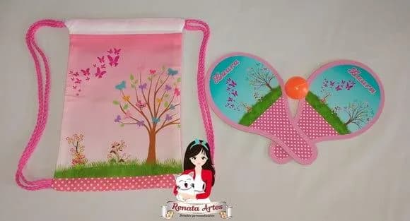 Mochila Ping Pong Personalizada Tema Jardim Borboletas