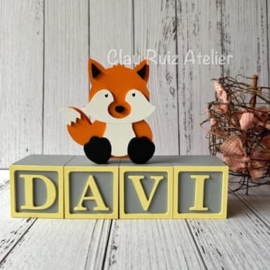 Raposa + Cubos 6x6cm Ts Decoração Bebê - Bosque Encantado