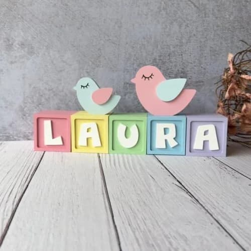 Passarinho + Cubos 6x6cm Candy Ts`decoração Bebê