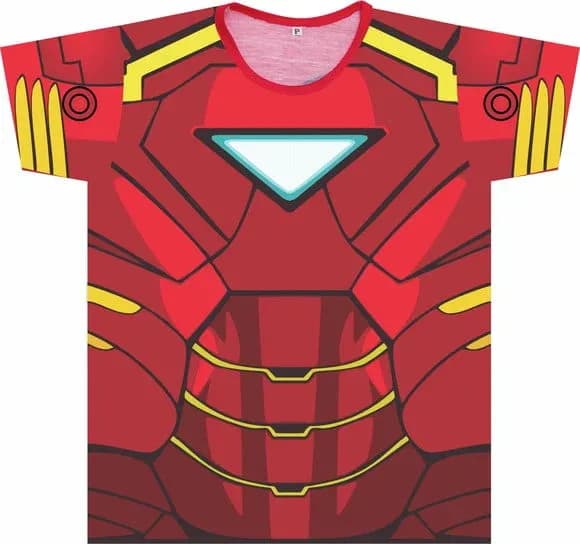 Camiseta infantil Fantasia Super-Herói Armadura Vermelha e Dourada Estampa Realista