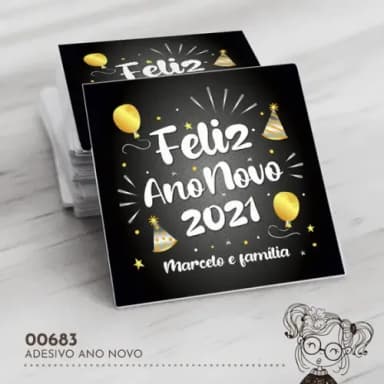 Adesivo Quadrado Feliz Ano Novo - 00683