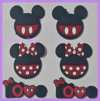 Apliques Mickey e Minnie de borracha - pct c/6 unidades