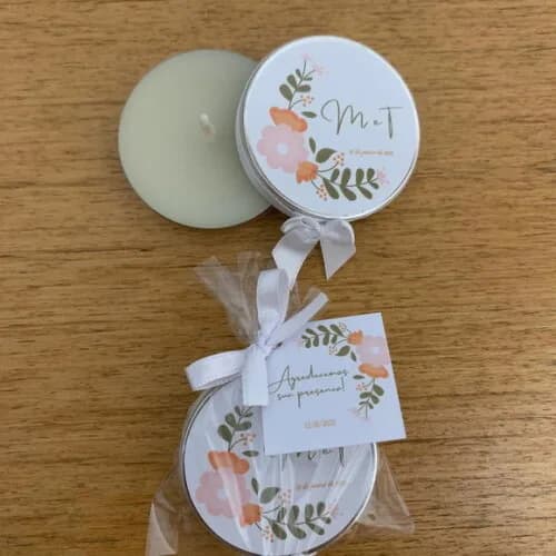 Lembrancinha Casamento Vela Aromática Floral Laranja e Rosa
