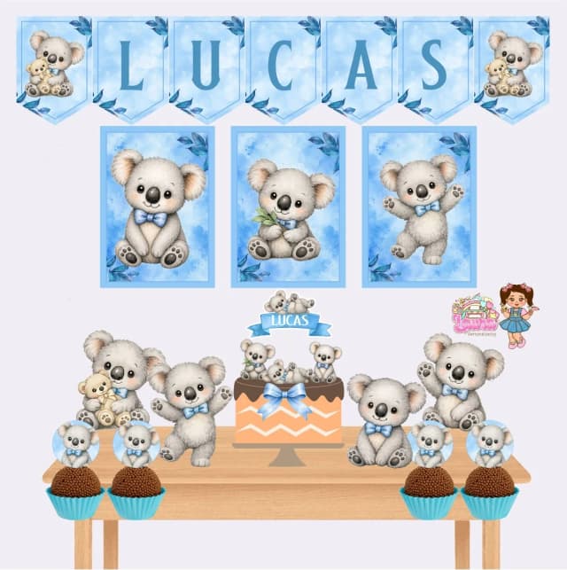Kit Festa Só Um Bolinho COALA AZUL - Decoração de Festa