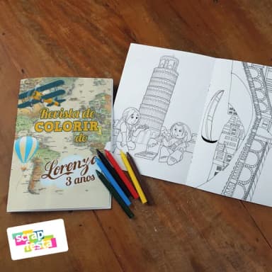 Revista Colorir + Giz de Cera Festa Passaporte Viagem