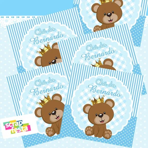 Adesivo Personalizado Quadrado 5x5 Chá de Menino Ursinho