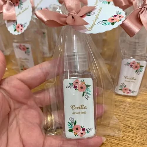 Álcool 70% Spray floral rosê Lembrancinha Maternidade
