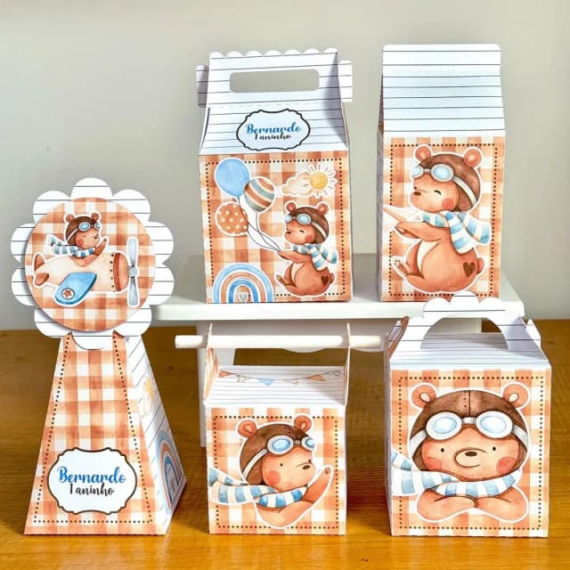 PEGUE E MONTE - Kit Festa URSINHO AVIADOR - Decoração de Festa | Lembrancinhas | Aniversário | Personalizados