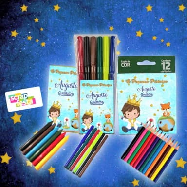 Kitcolorir Giz Cera+canetinha+lápis de Cor Opequeno Principe