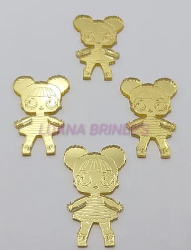 Aplique Boneca LOL Queen Be em Acrílico Espelhado Dour-3,5cm