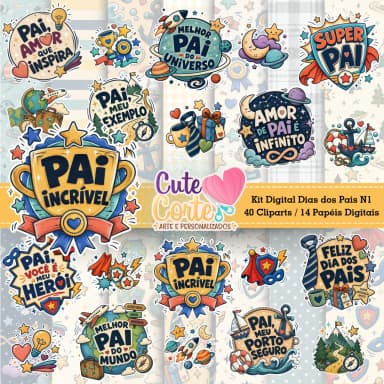 Kit Digital - Dia dos Pais N1 (14 Papéis Digitais + 40 Cliparts)
