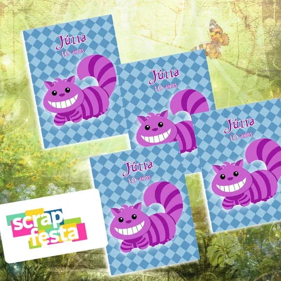 Adesivo Personalizado Retangular 5x11 Alice Gato de Cheshire