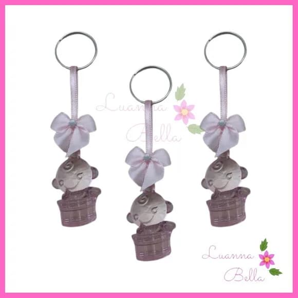 Chaveiro Bebe Rosa de acrílico c/lacinho -Pct c/ 5 unids