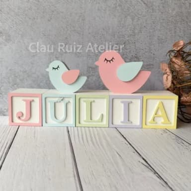 Passarinhos + Cubos 6x6cm Ts - Pastel Decoração Bebê