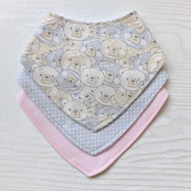 Kit 3 Babadores Bandana Premium para bebê - Ursinho Fofos