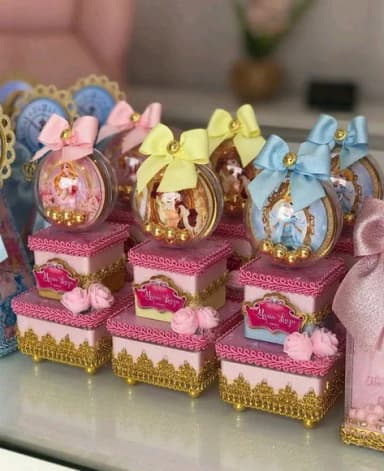 Caixa Dupla com Esfera Festa Princesas Luxo Lembrancinha