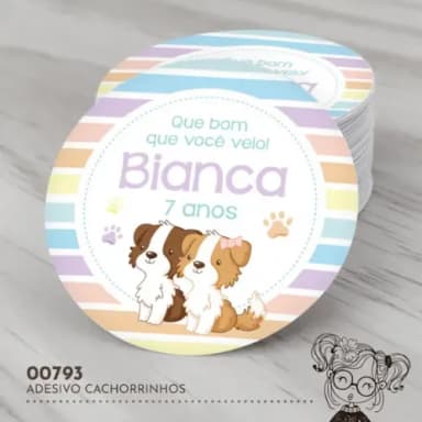 Adesivo Redondo Cachorrinhos - 00793