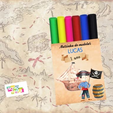 Massinha de Modelar Personalizado Festa Pirata Aquarela