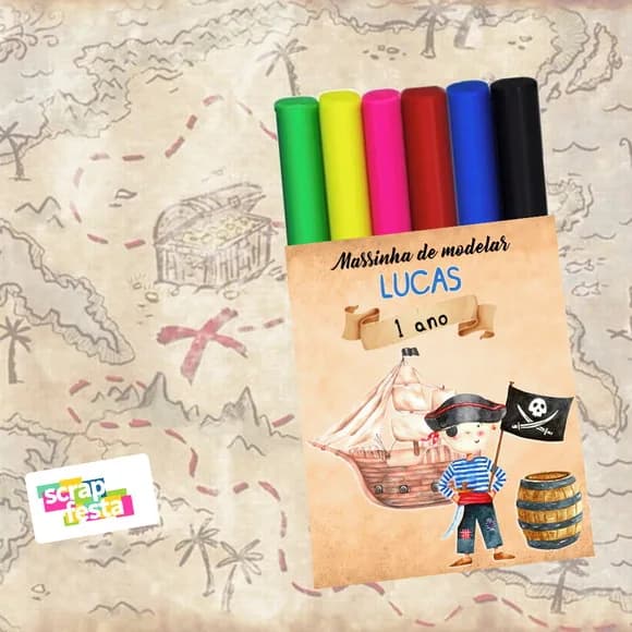 Massinha de Modelar Personalizado Festa Pirata Aquarela