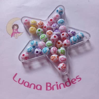 Bolinha Branca com Cruz Colorida 8mm Pct 100 Unidades