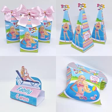 PEGUE E MONTE - Kit Festa POOL PARTY DA BARBIE - Decoração de Festa - Caixinhas Personalizadas