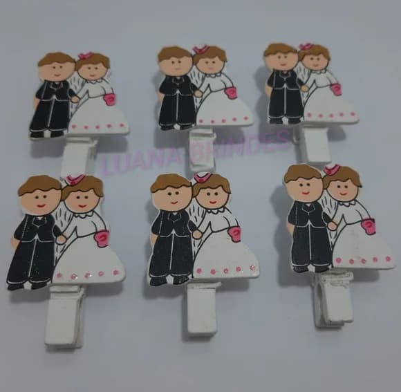 Mini pregador de madeira decorativo p/casamento - 1 cartela