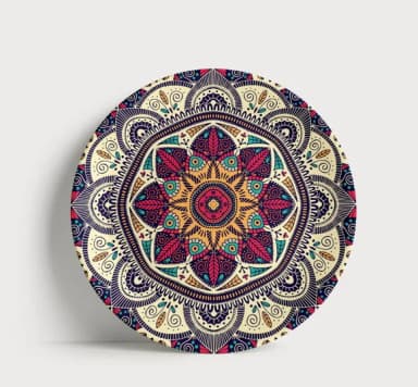 Prato Decorativo Mandala Geométrica Étnica 21cm Porcelana