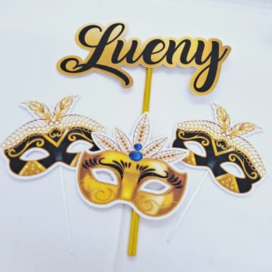 Topo de Bolo Personalizado BAILE DE MÁSCARAS - Decoração de Festa - Papelaria