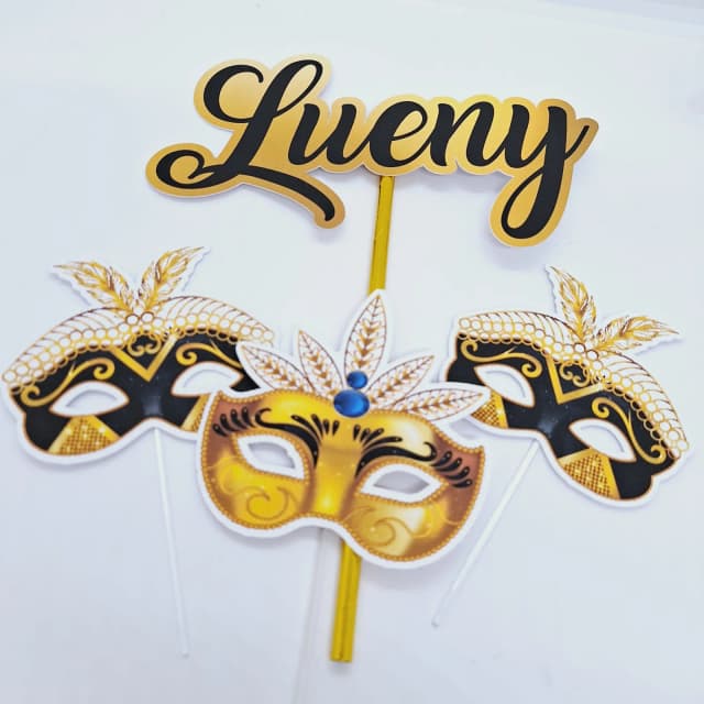 Topo de Bolo Personalizado BAILE DE MÁSCARAS - Decoração de Festa - Papelaria