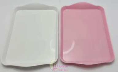 Bandejas pequenas Rosa e Branca de plástico-20cm-pct c/2 uni