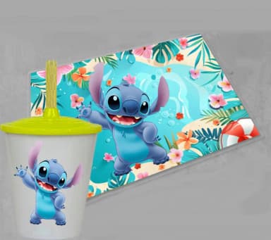 Kit Jogo Americano e copo twister personalizado do Stitch