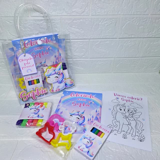 Kit diversão na sacola em plástico PVC - Unicórnio