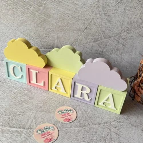 Nuvem Trio Decoração Bebê + Cubos 6x6cm Pastel Ts