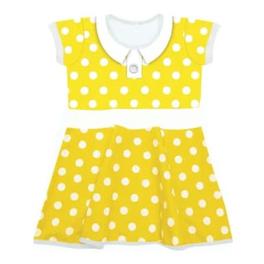 Vestido Infantil Fantasia Amarelo de Poá Branco com Gola Boneca