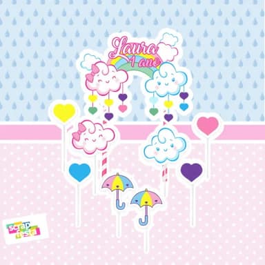 Topo de Bolo Chuva de Amor
