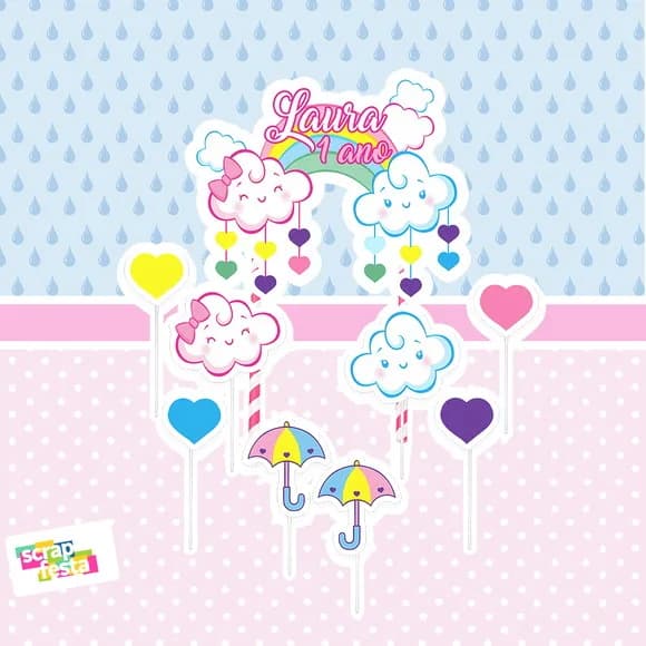 Topo de Bolo Chuva de Amor