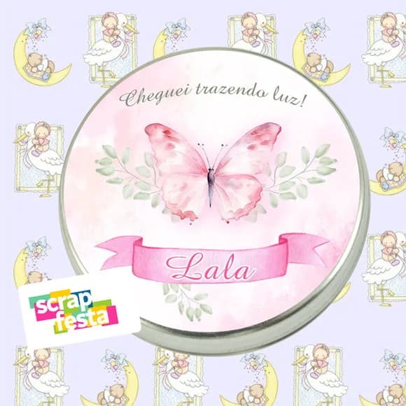 Latinha Maternidade Nascimento Borboleta Aquarela