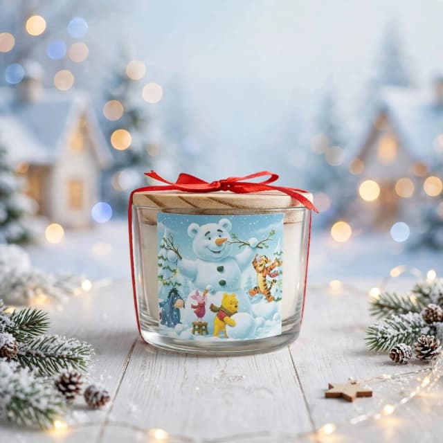 Vela Aromática no Copo Personalizada Natal Ursinho Pooh, Trabalhamos com outros temas - Informar  tema no chat