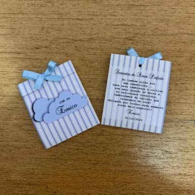 Lembrança Chá de Bebê Sachê Sementinha Nuvem Azul e Bege