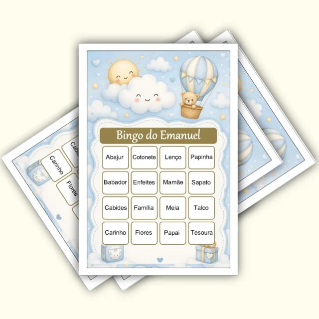Bingo Chá de Bebê Menino PDF Para Imprimir