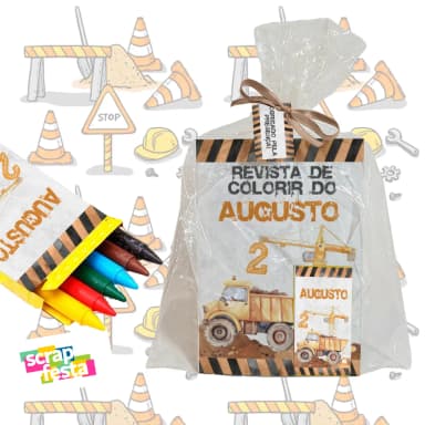 Revista Colorir+embalagem+giz de Cera Festa Construção